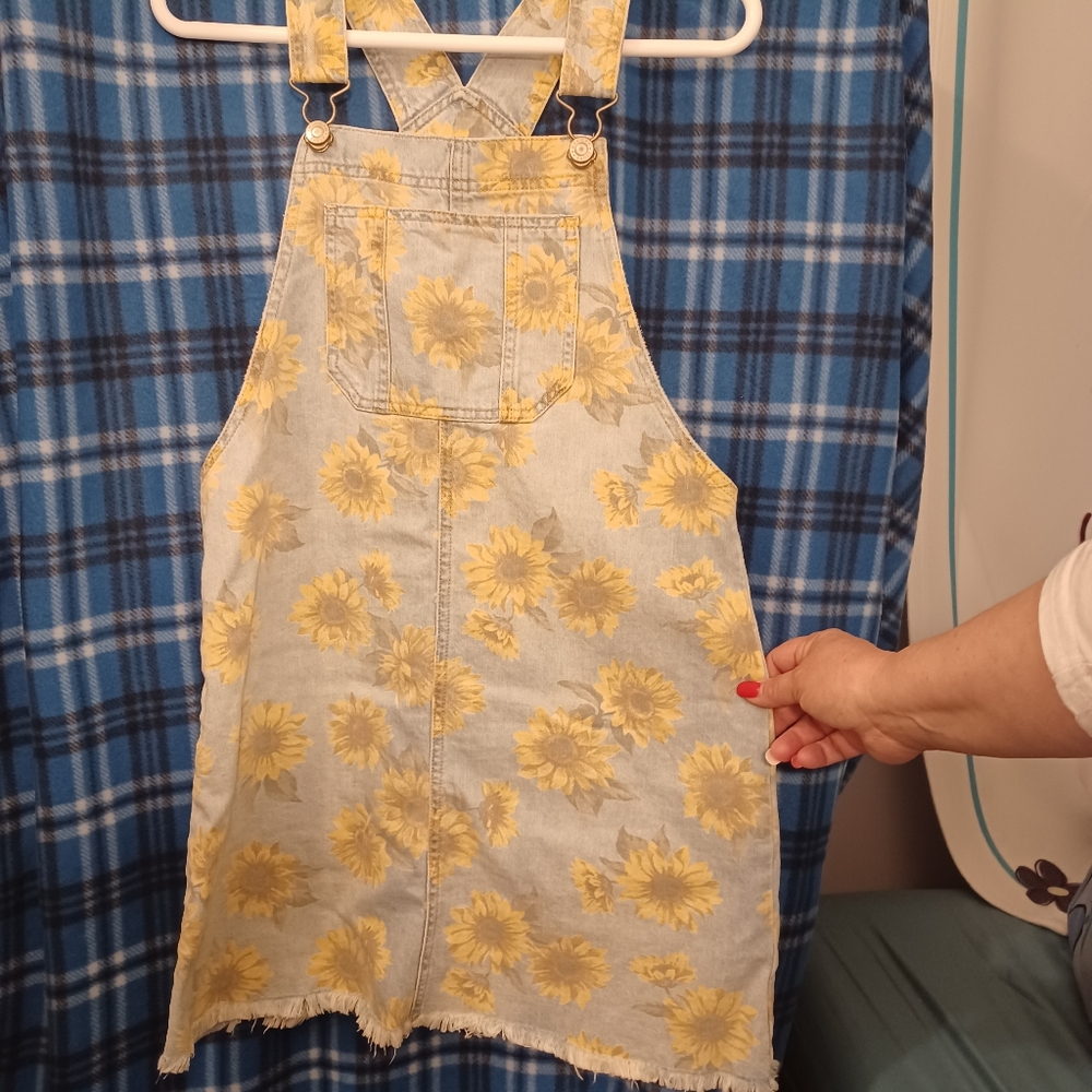 american eagle sunflower overall dress size small